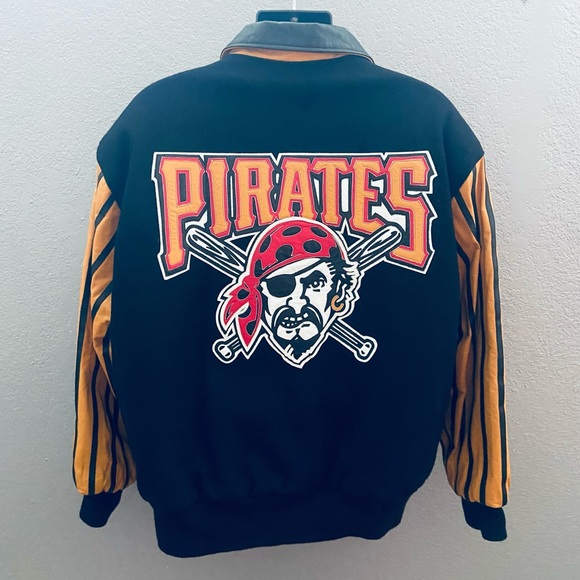 jeff hamilton vintage Pittsburgh Pirates Wool Varsity Jacket striped Leather - Picture 2 of 8